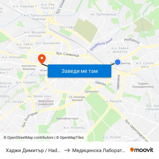 Хаджи Димитър / Hadzhi Dimitar to Медицинска Лаборатория Сана map