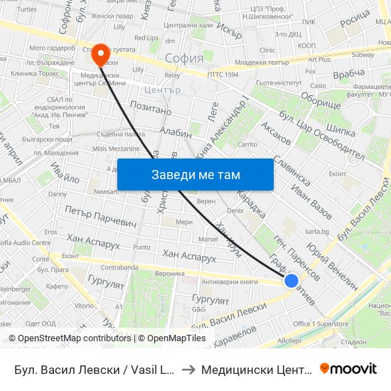 Бул. Васил Левски / Vasil Levski Blvd. (0299) to Медицински Център Св. Мина map