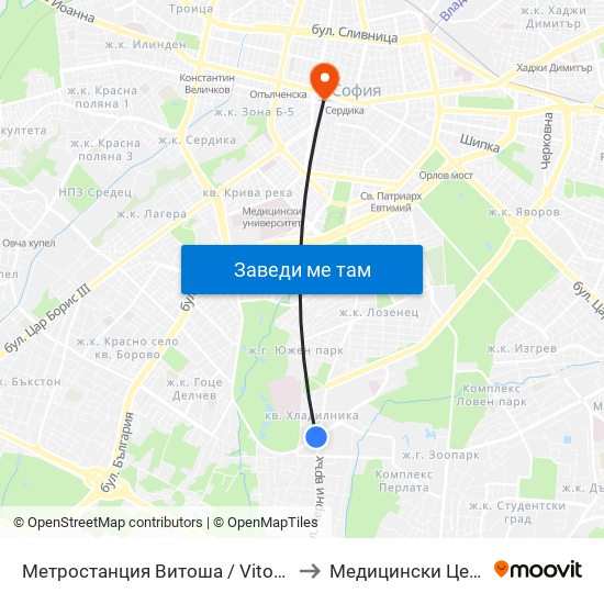 Метростанция Витоша / Vitosha Metro Station (2755) to Медицински Център Св. Мина map