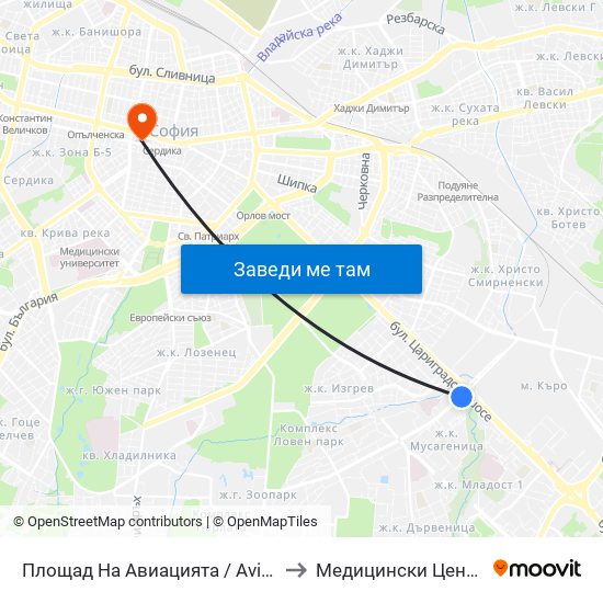 Площад На Авиацията / Aviation Square (1257) to Медицински Център Св. Мина map