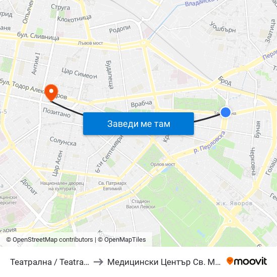 Театрална / Teatralna to Медицински Център Св. Мина map