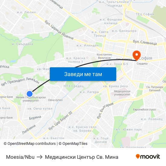 Moesia/Nbu to Медицински Център Св. Мина map