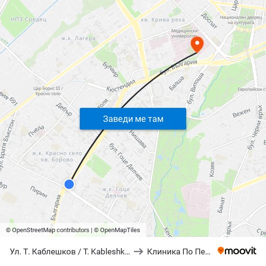 Ул. Т. Каблешков / T. Kableshkov St. (2213) to Клиника По Педиатрия map