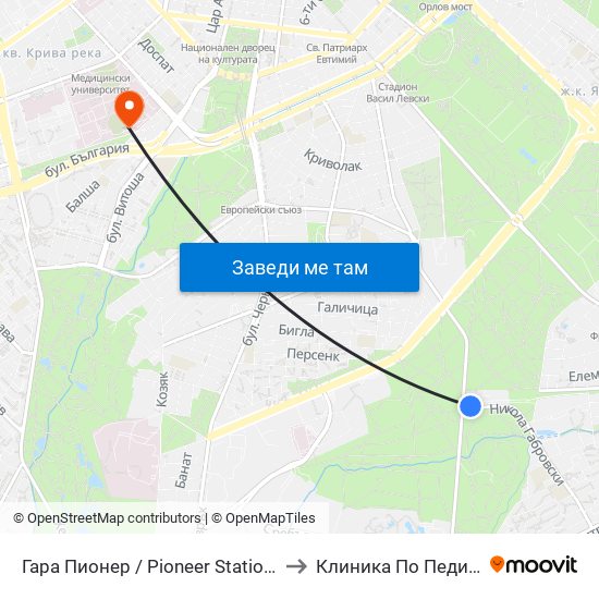 Гара Пионер / Pioneer Station (0465) to Клиника По Педиатрия map