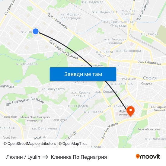 Люлин / Lyulin to Клиника По Педиатрия map
