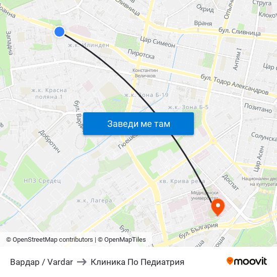 Вардар / Vardar to Клиника По Педиатрия map