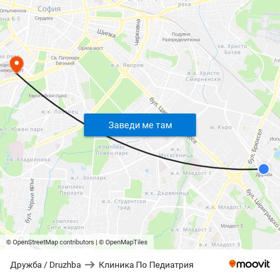 Дружба / Druzhba to Клиника По Педиатрия map