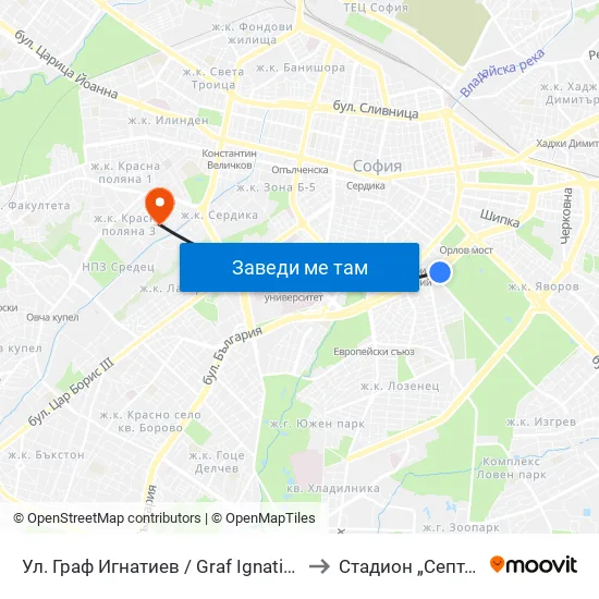 Ⓜ️ Ул. Граф Игнатиев / Graf Ignatiev St. (1913) to Стадион „Септември“ map