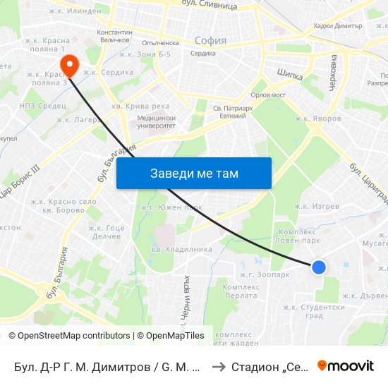 Бул. Д-Р Г. М. Димитров / G. M. Dimitrov Blvd. (0318) to Стадион „Септември“ map
