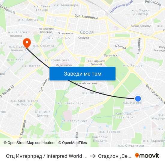 Стц Интерпред / Interpred World Trade Centre (1109) to Стадион „Септември“ map