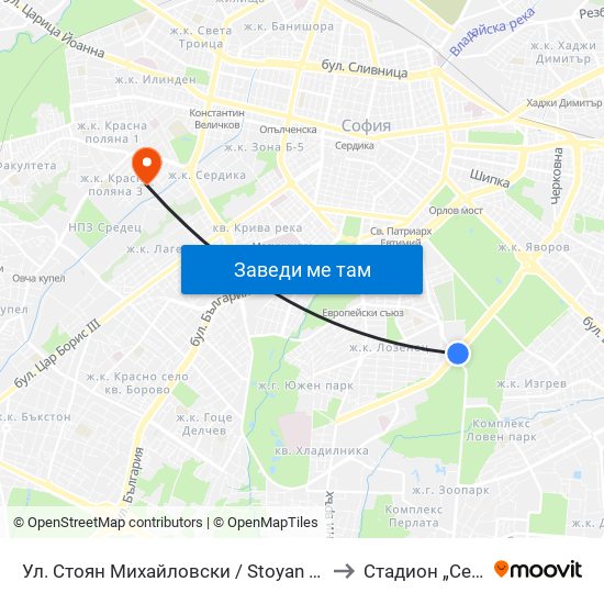 Ул. Стоян Михайловски / Stoyan Mihaylovski St. (2692) to Стадион „Септември“ map