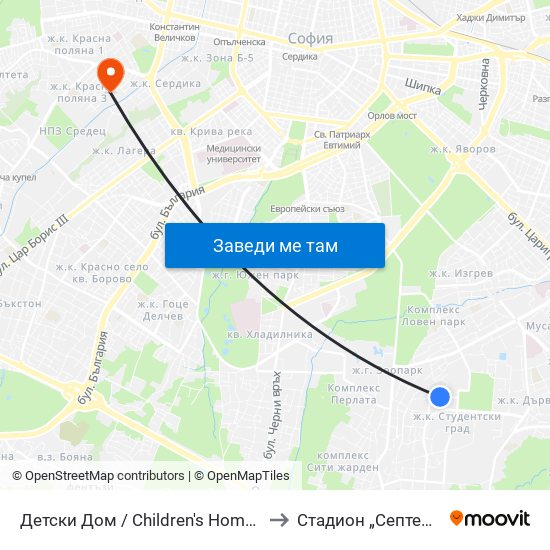 Детски Дом / Children's Home (0530) to Стадион „Септември“ map