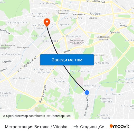 Метростанция Витоша / Vitosha Metro Station (2756) to Стадион „Септември“ map