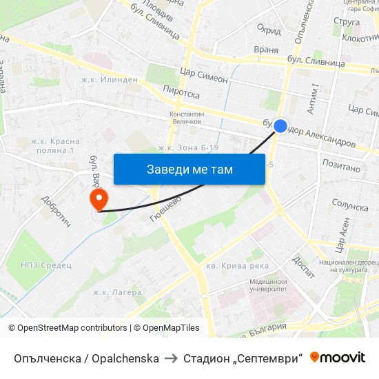 Опълченска / Opalchenska to Стадион „Септември“ map