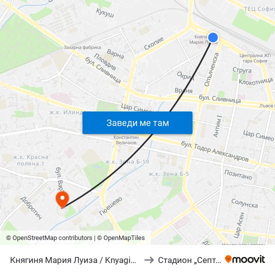 Княгиня Мария Луиза / Knyaginya Maria Luiza to Стадион „Септември“ map