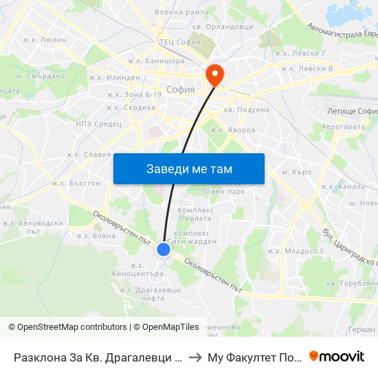 Разклона За Кв. Драгалевци / Fork Road To Dragalevtsi Qr. (1457) to Му Факултет По Обществено Здраве map