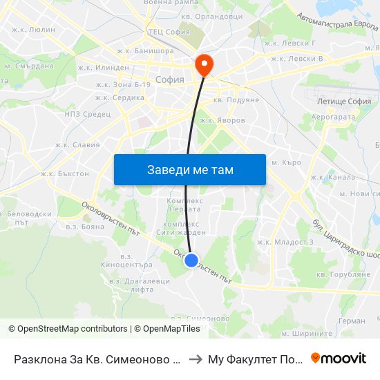 Разклона За Кв. Симеоново / Fork Road To Simeonovo Qr. (1458) to Му Факултет По Обществено Здраве map