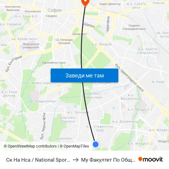 Ск На Нса / National Sports Academy (1609) to Му Факултет По Обществено Здраве map
