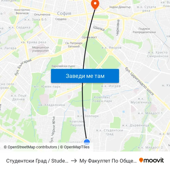 Студентски Град / Students' Town (2382) to Му Факултет По Обществено Здраве map