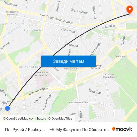 Пл. Ручей / Ruchey Sq. (1306) to Му Факултет По Обществено Здраве map