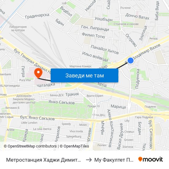 Метростанция Хаджи Димитър / Hadzhi Dimitar Metro Station (0303) to Му Факултет По Обществено Здраве map