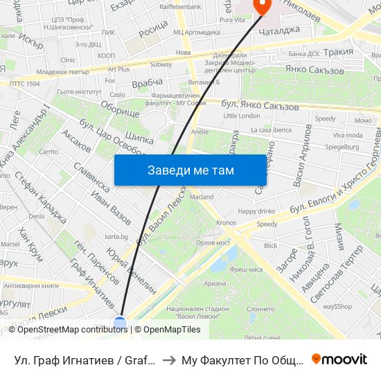 Ул. Граф Игнатиев / Graf Ignatiev St. (1914) to Му Факултет По Обществено Здраве map