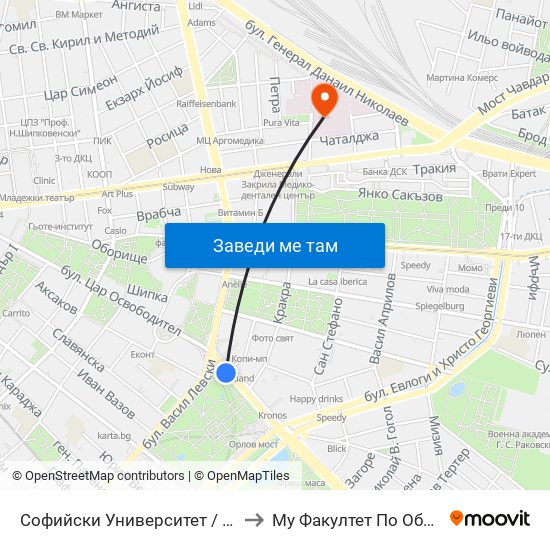 Софийски Университет / Sofia University (1700) to Му Факултет По Обществено Здраве map