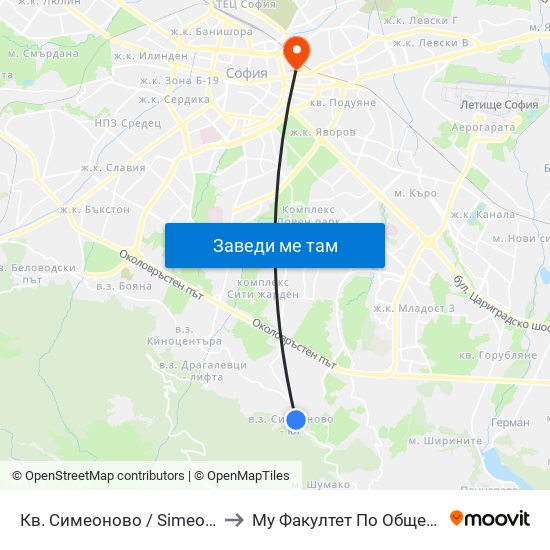 Кв. Симеоново / Simeonovo Qr. (0899) to Му Факултет По Обществено Здраве map