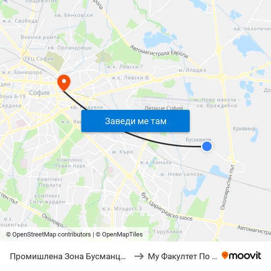 Промишлена Зона Бусманци / Industrial Zone Busmantsi (1641) to Му Факултет По Обществено Здраве map