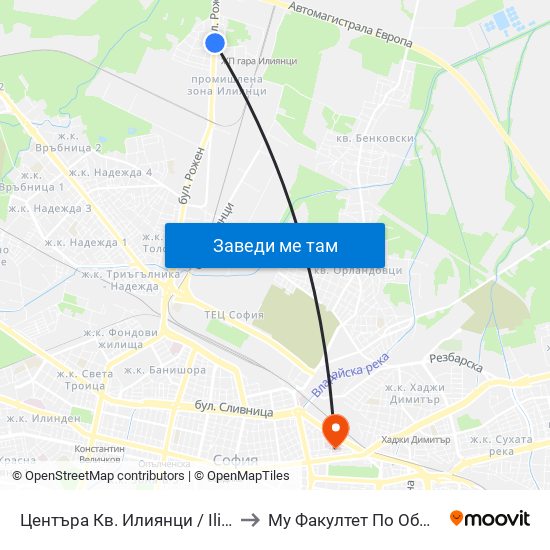 Центъра Кв. Илиянци / Iliyantsi Centre (0938) to Му Факултет По Обществено Здраве map