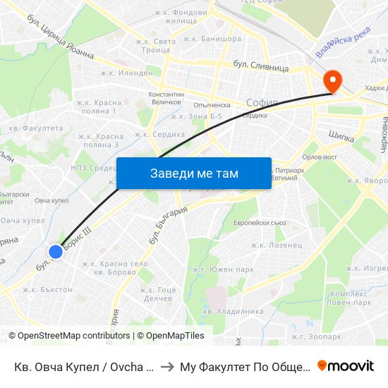 Кв. Овча Купел / Ovcha Kupel Qr. (0882) to Му Факултет По Обществено Здраве map