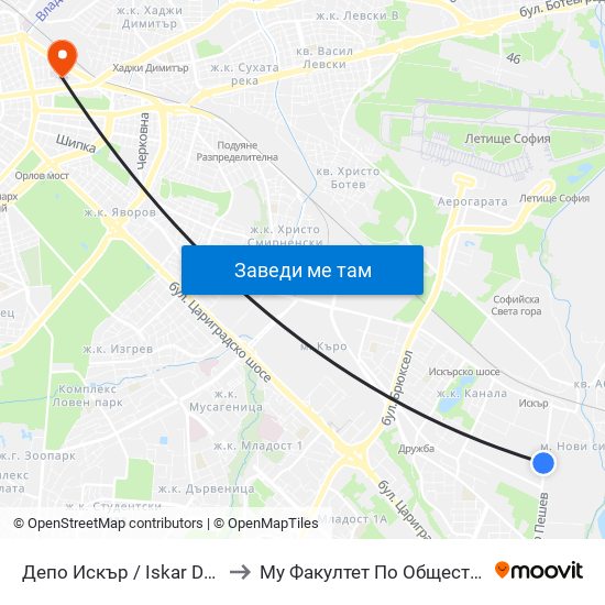 Депо Искър / Iskar Depot (0519) to Му Факултет По Обществено Здраве map