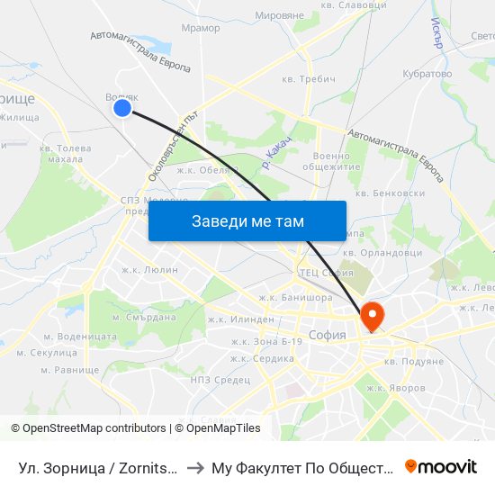 Ул. Зорница / Zornitsa St. (1220) to Му Факултет По Обществено Здраве map