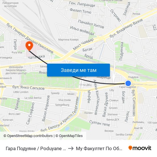 Гара Подуяне / Poduyane Train Station (0469) to Му Факултет По Обществено Здраве map