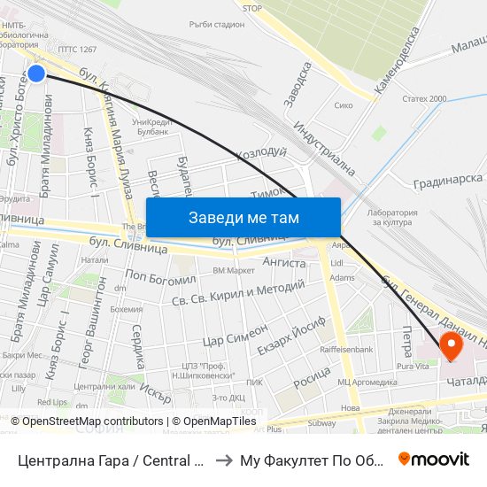 Централна Гара / Central Railway Station (6220) to Му Факултет По Обществено Здраве map