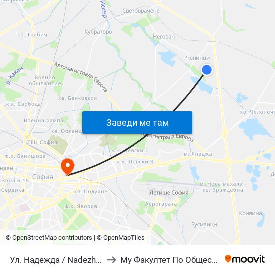 Ул. Надежда / Nadezhda St. (1222) to Му Факултет По Обществено Здраве map