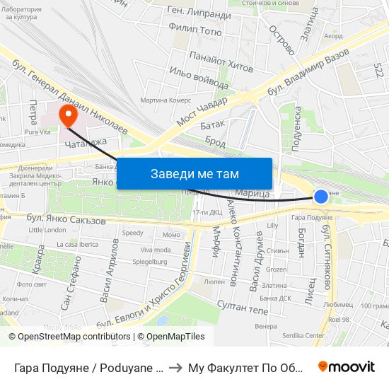 Гара Подуяне / Poduyane Train Station (0467) to Му Факултет По Обществено Здраве map