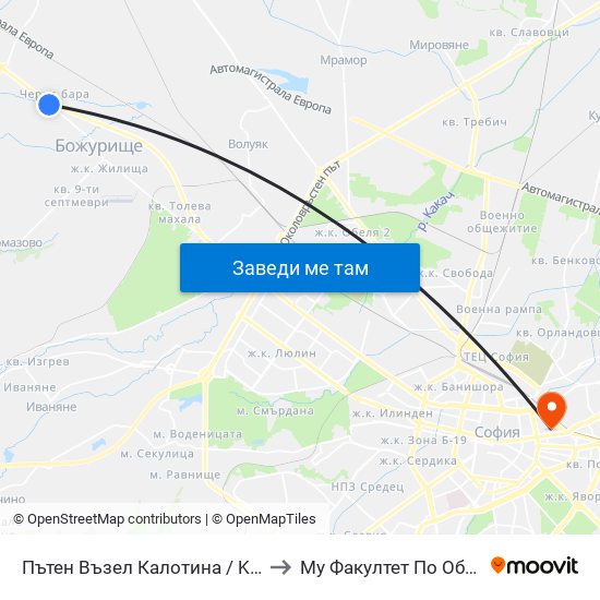 Пътен Възел Калотина / Kalotina Junction (2603) to Му Факултет По Обществено Здраве map