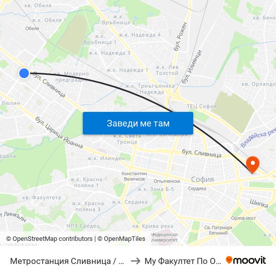 Метростанция Сливница / Slivnitsa Metro Station (1063) to Му Факултет По Обществено Здраве map