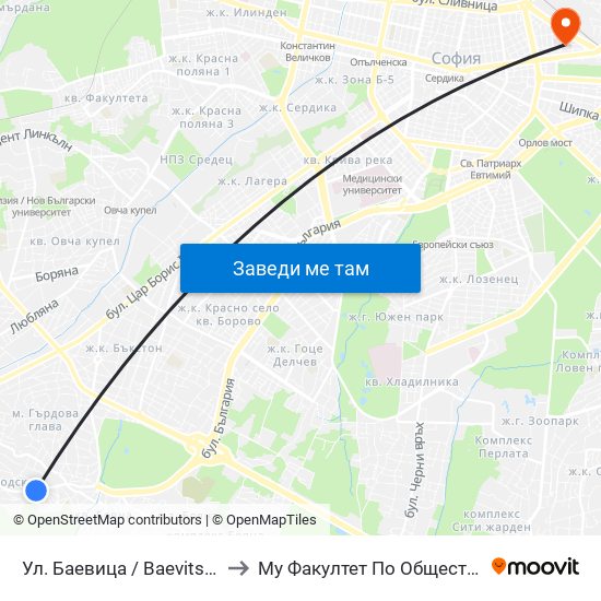Ул. Баевица / Baevitsa St. (1833) to Му Факултет По Обществено Здраве map
