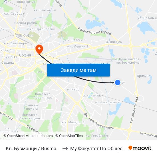 Кв. Бусманци / Busmantsi Qr. (0814) to Му Факултет По Обществено Здраве map