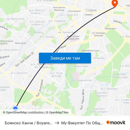 Боянско Ханче / Boyansko Hanche (0266) to Му Факултет По Обществено Здраве map