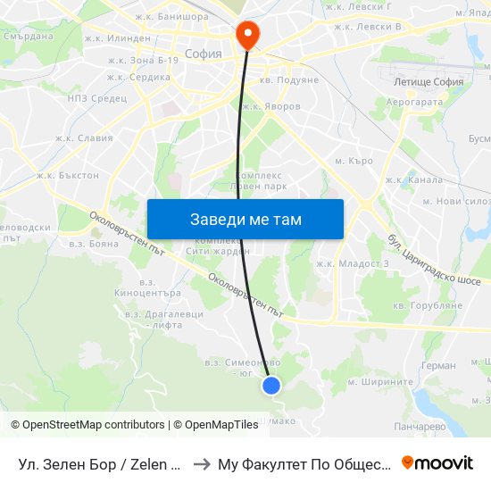 Ул. Зелен Бор / Zelen Bor St. (0259) to Му Факултет По Обществено Здраве map