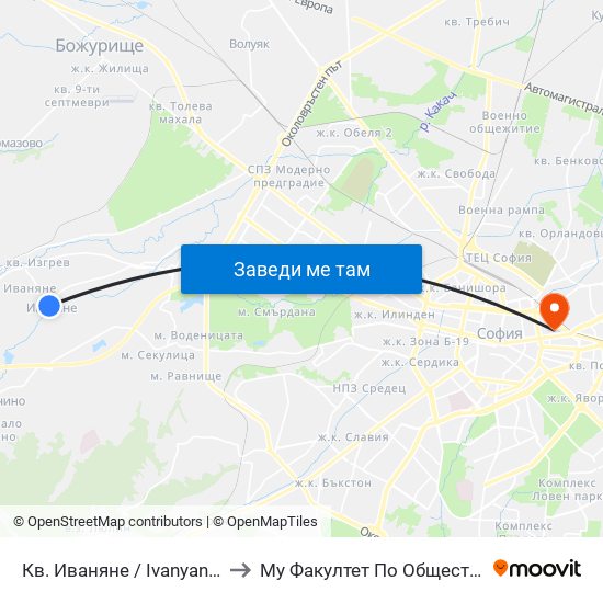 Кв. Иваняне / Ivanyane Qr. (0840) to Му Факултет По Обществено Здраве map
