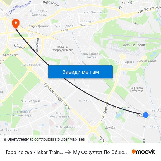 Гара Искър / Iskar Train Station (0825) to Му Факултет По Обществено Здраве map
