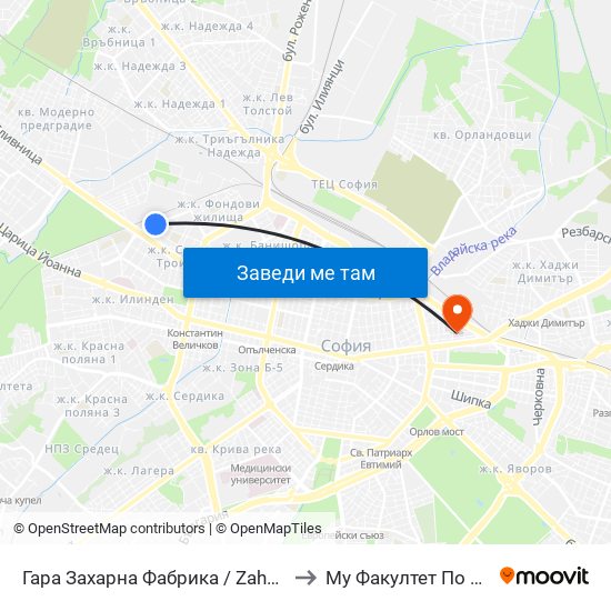 Гара Захарна Фабрика / Zaharna Fabrika Train Station (0451) to Му Факултет По Обществено Здраве map