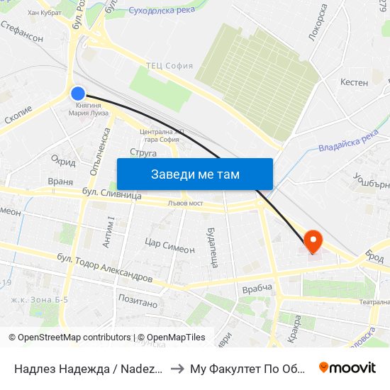 Надлез Надежда / Nadezhda Overpass (1113) to Му Факултет По Обществено Здраве map
