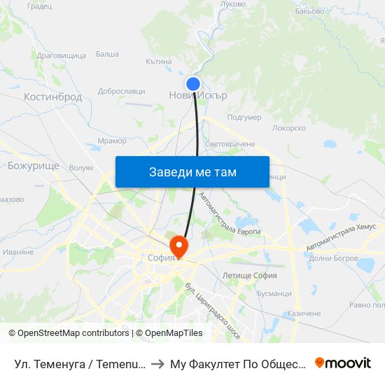 Ул. Теменуга / Temenuga St. (2200) to Му Факултет По Обществено Здраве map