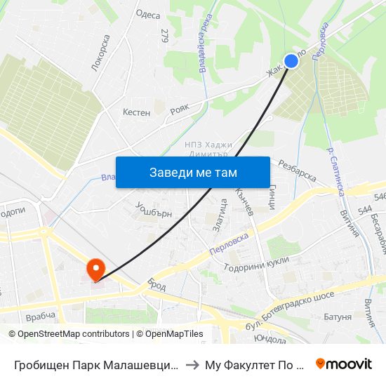 Гробищен Парк Малашевци / Malashevtsi Cemetery (1147) to Му Факултет По Обществено Здраве map