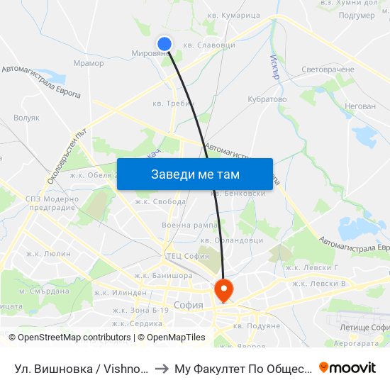 Ул. Вишновка / Vishnovka St. (2631) to Му Факултет По Обществено Здраве map